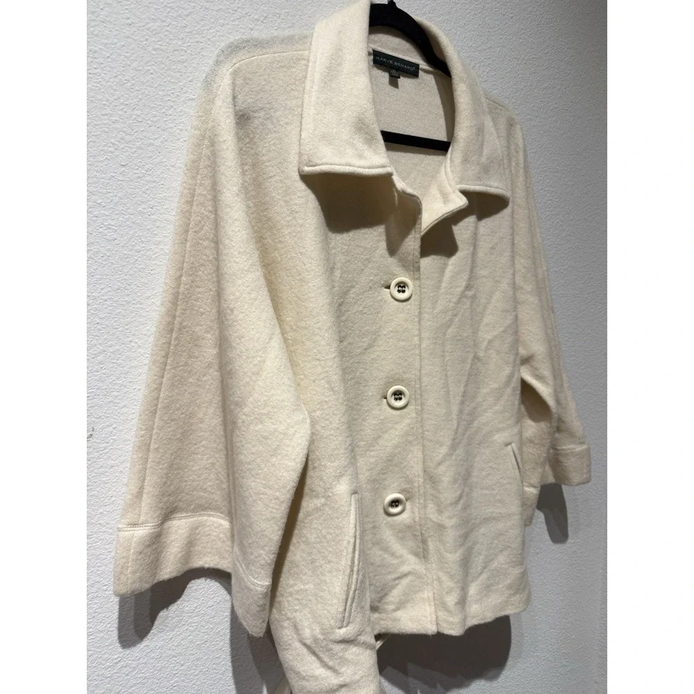 Harvé Benard Women's Cream Wool Belted Casual Jacket Size‎ XL Preppy Business